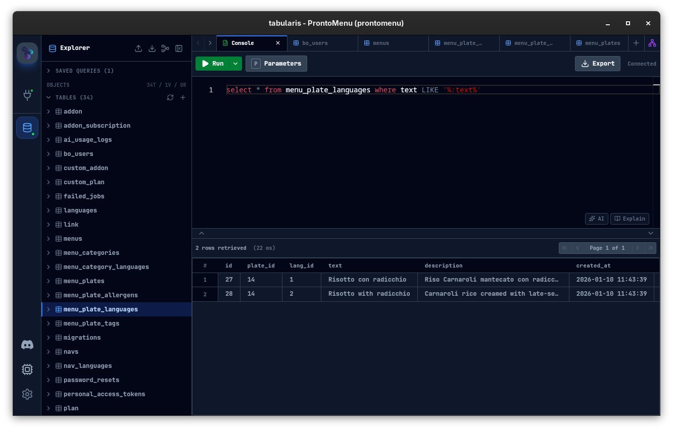 SQL editor with query results in the data grid